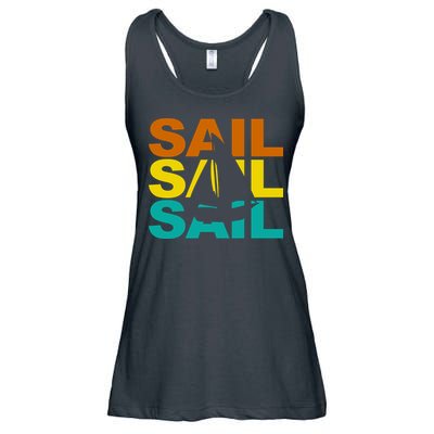 Retro Colorful Sail Sailing Boat Hobby Ladies Essential Flowy Tank