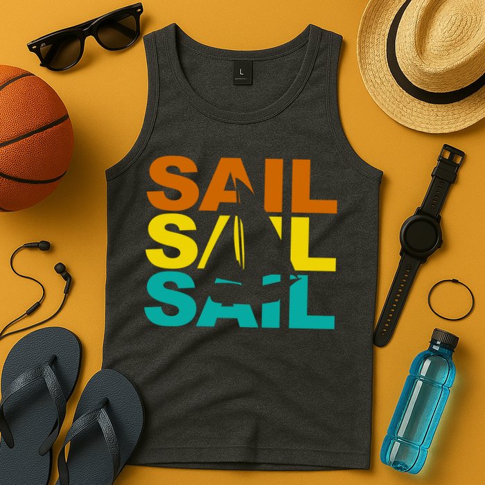 Retro Colorful Sail Sailing Boat Hobby Tank Top