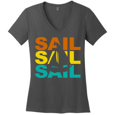 Retro Colorful Sail Sailing Boat Hobby Women's V-Neck T-Shirt