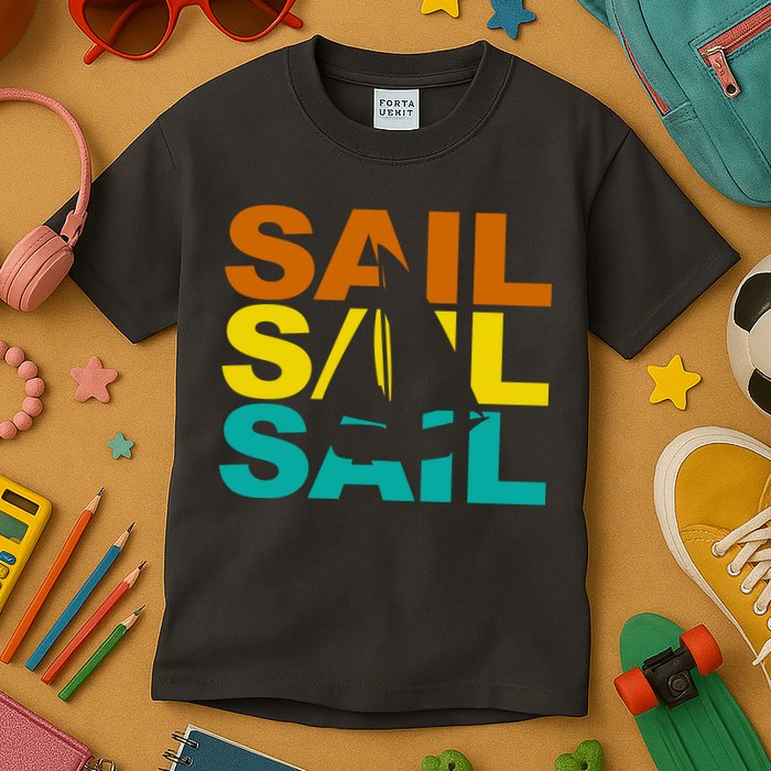 Retro Colorful Sail Sailing Boat Hobby Kids T-Shirt