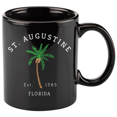 Retro Cool St. Augustine Florida Colorful Palm Tree Novelty 11oz C Handle Ceramic Mug