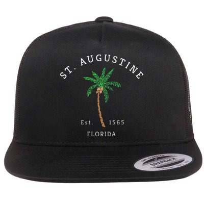 Retro Cool St. Augustine Florida Colorful Palm Tree Novelty Flat Bill Trucker Hat