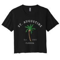 Retro Cool St. Augustine Florida Colorful Palm Tree Novelty Women's Crop Top Tee