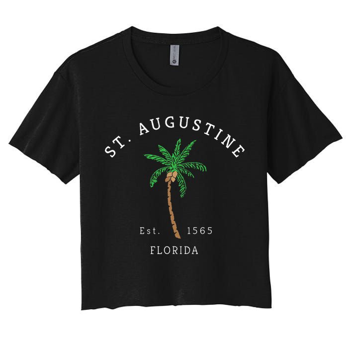 Retro Cool St. Augustine Florida Colorful Palm Tree Novelty Women's Crop Top Tee