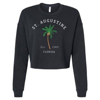 Retro Cool St. Augustine Florida Colorful Palm Tree Novelty Cropped Pullover Crew