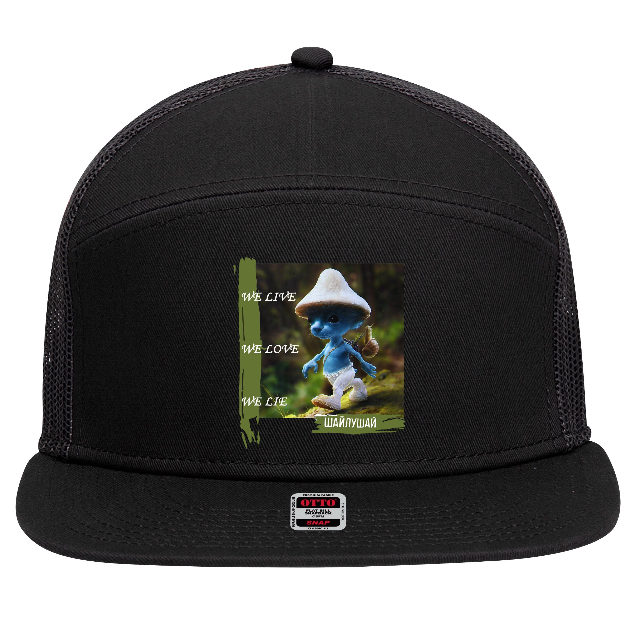 Realistic Cat Smurf 7 Panel Mesh Trucker Snapback Hat