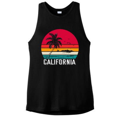 Retro California Surf Vintage Beach Cali 70s Venice Palm Sun Ladies PosiCharge Tri-Blend Wicking Tank