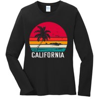 Retro California Surf Vintage Beach Cali 70s Venice Palm Sun Ladies Long Sleeve Shirt