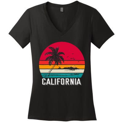 Retro California Surf Vintage Beach Cali 70s Venice Palm Sun Women's V-Neck T-Shirt