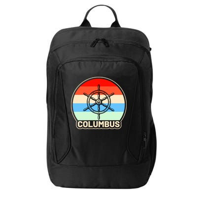 Retro Columbus Ship Wheel City Backpack