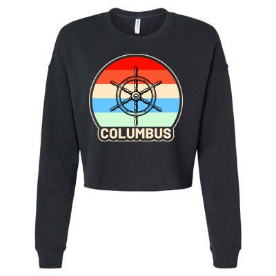 Retro Columbus Ship Wheel Cropped Pullover Crew