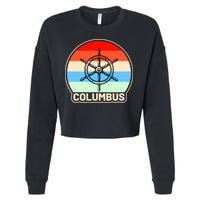 Retro Columbus Ship Wheel Cropped Pullover Crew