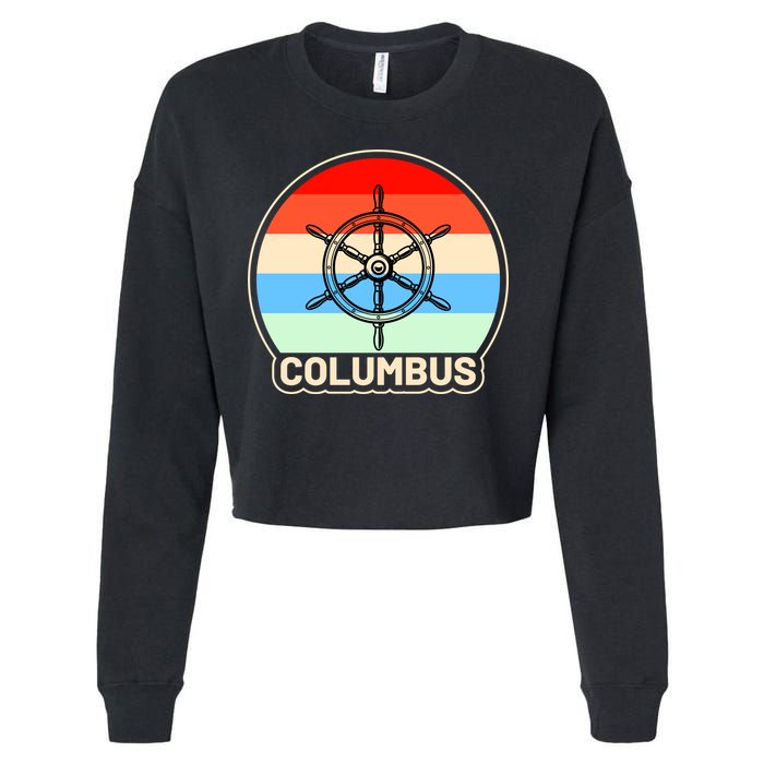 Retro Columbus Ship Wheel Cropped Pullover Crew
