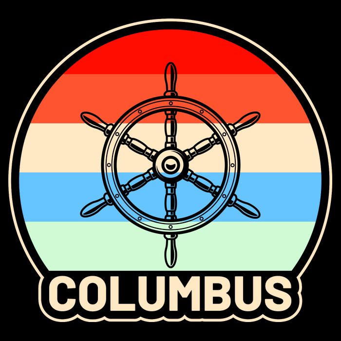 Retro Columbus Ship Wheel Cropped Pullover Crew