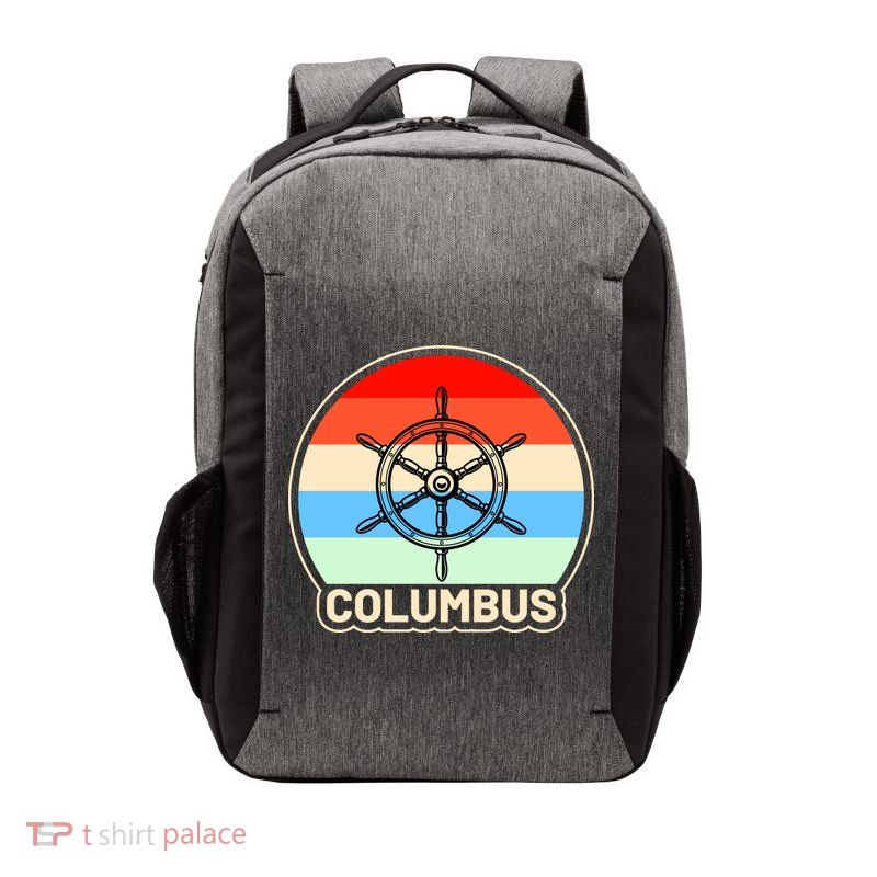 Retro Columbus Ship Wheel Vector Backpack