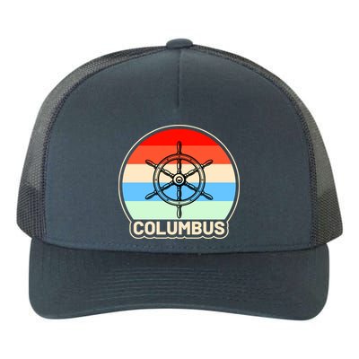 Retro Columbus Ship Wheel Yupoong Adult 5-Panel Trucker Hat