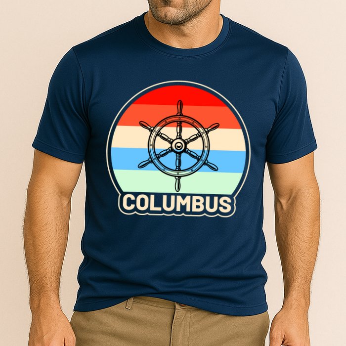 Retro Columbus Ship Wheel Cooling Performance Crew T-Shirt