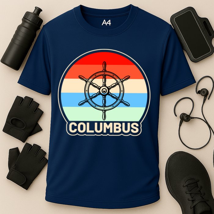 Retro Columbus Ship Wheel Cooling Performance Crew T-Shirt