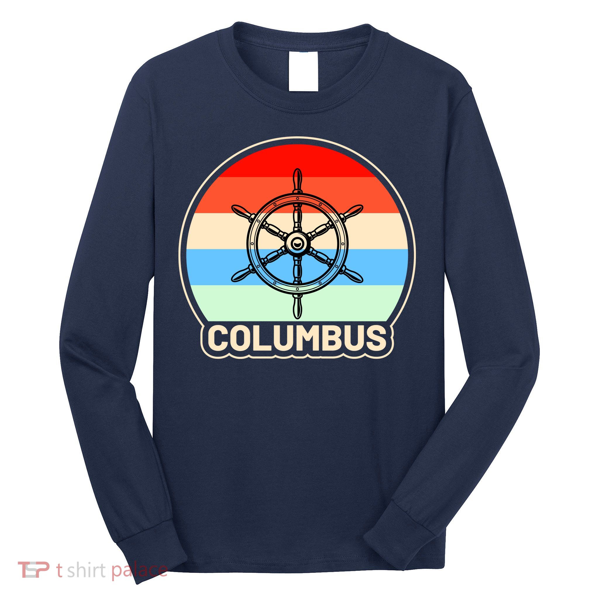 Retro Columbus Ship Wheel Long Sleeve Shirt