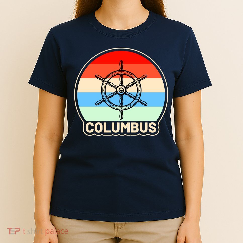 Retro Columbus Ship Wheel T-Shirt