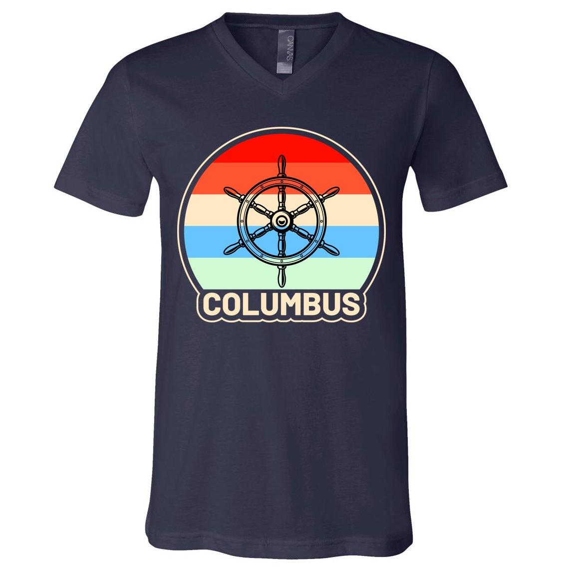 Retro Columbus Ship Wheel V-Neck T-Shirt