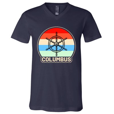 Retro Columbus Ship Wheel V-Neck T-Shirt