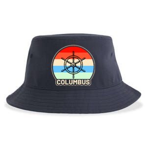 Retro Columbus Ship Wheel Sustainable Bucket Hat