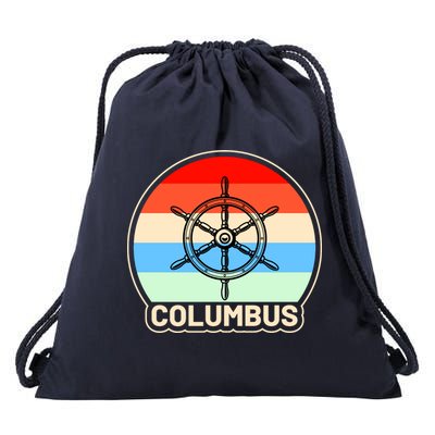 Retro Columbus Ship Wheel Drawstring Bag
