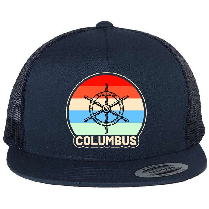 Retro Columbus Ship Wheel Flatbill Hat
