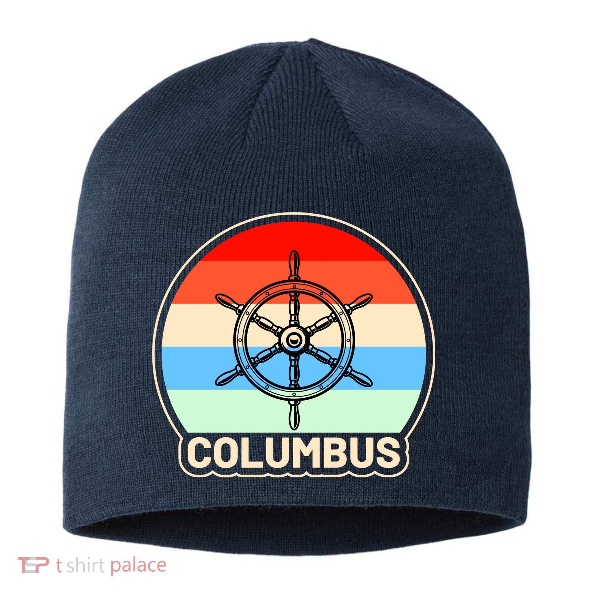 Retro Columbus Ship Wheel Sustainable Beanie