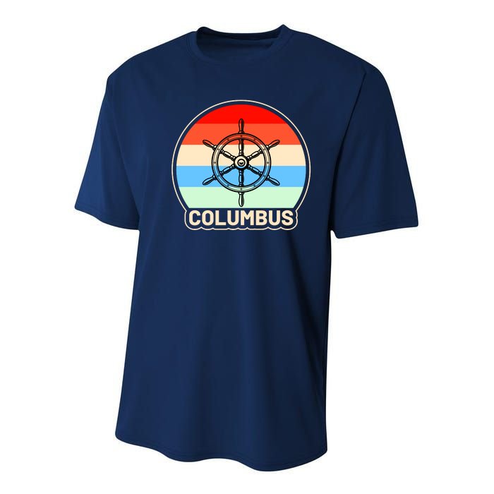 Retro Columbus Ship Wheel Youth Performance Sprint T-Shirt