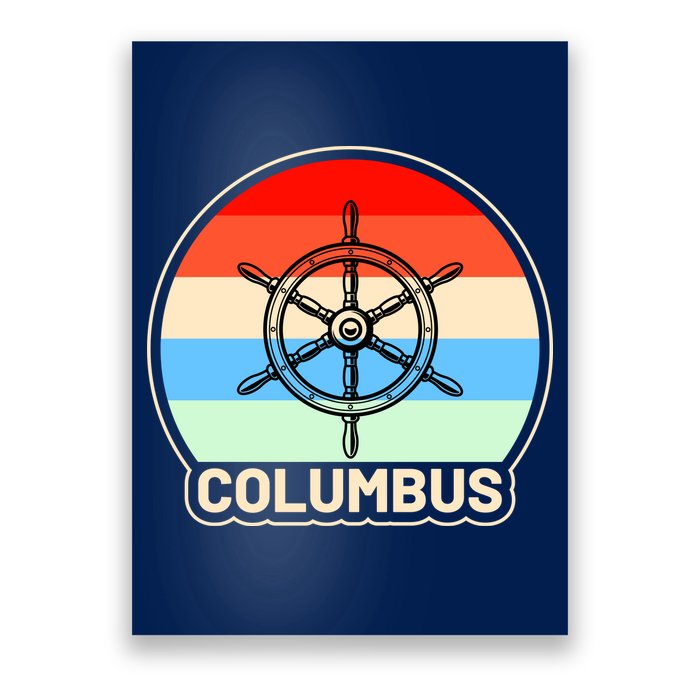 Retro Columbus Ship Wheel Poster