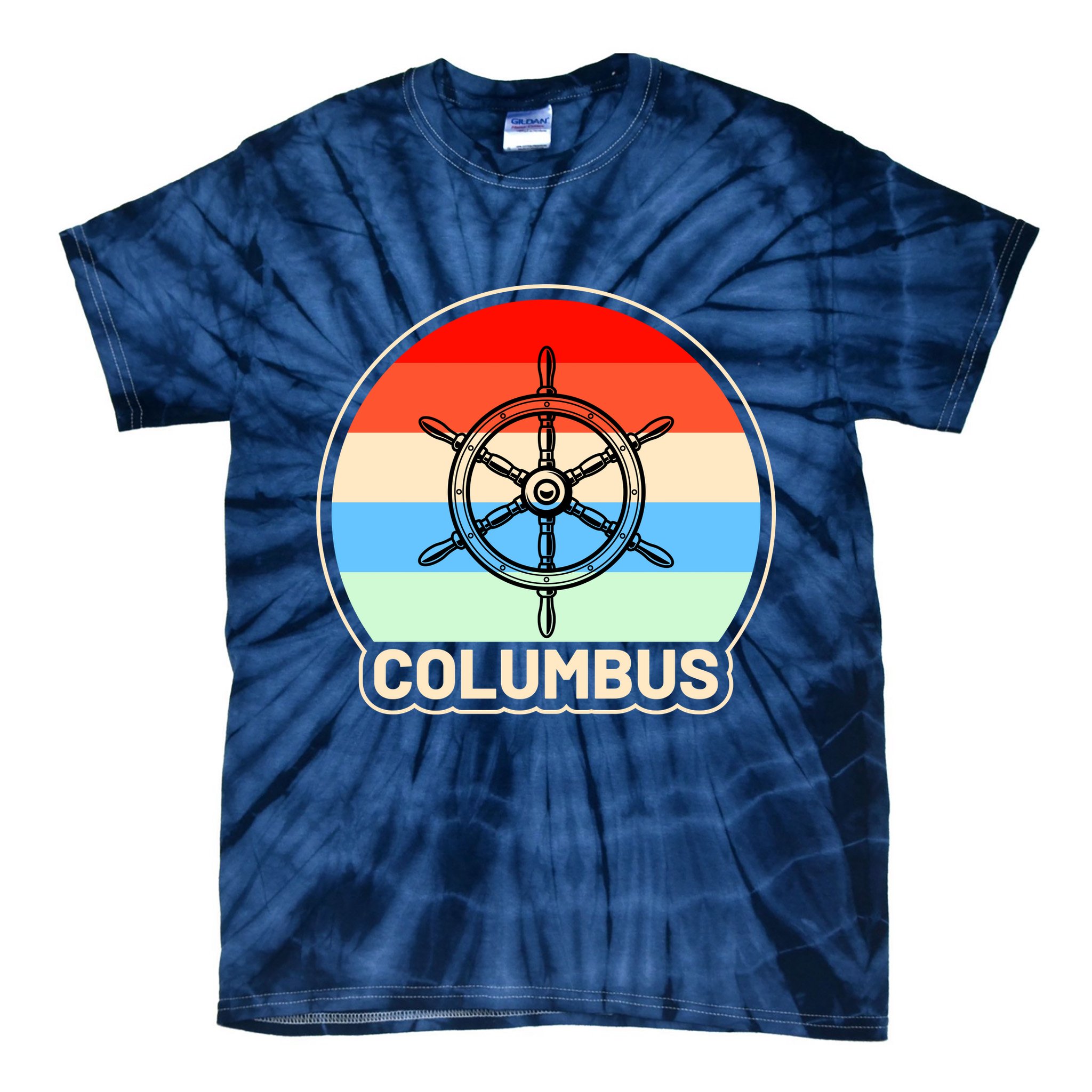 Retro Columbus Ship Wheel Tie-Dye T-Shirt