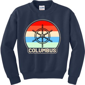 Retro Columbus Ship Wheel Kids Sweatshirt