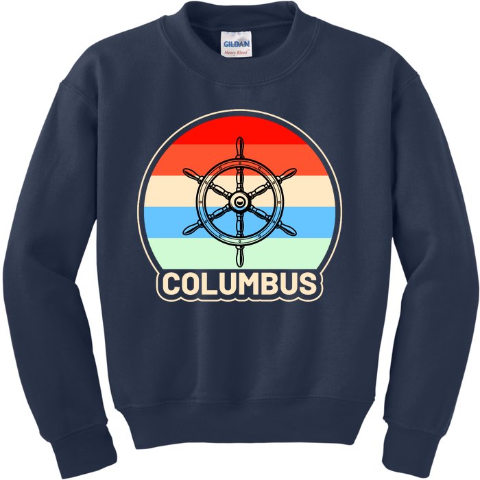 Retro Columbus Ship Wheel Kids Sweatshirt