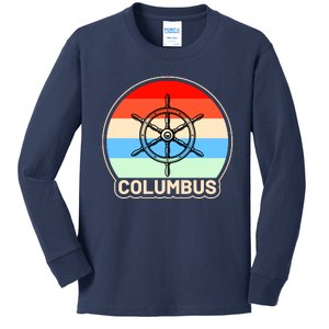 Retro Columbus Ship Wheel Kids Long Sleeve Shirt