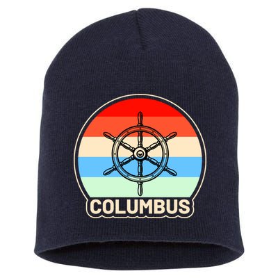 Retro Columbus Ship Wheel Short Acrylic Beanie