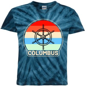 Retro Columbus Ship Wheel Kids Tie-Dye T-Shirt