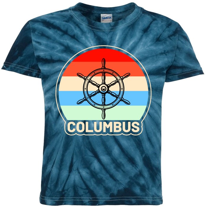 Retro Columbus Ship Wheel Kids Tie-Dye T-Shirt