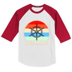 Retro Columbus Ship Wheel Kids Colorblock Raglan Jersey