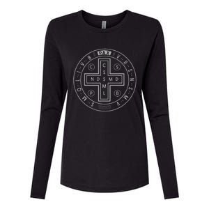 Religious Catholic St. Benedict Medal Christian Womens Cotton Relaxed Long Sleeve T-Shirt