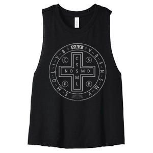 Religious Catholic St. Benedict Medal Christian Women's Racerback Cropped Tank