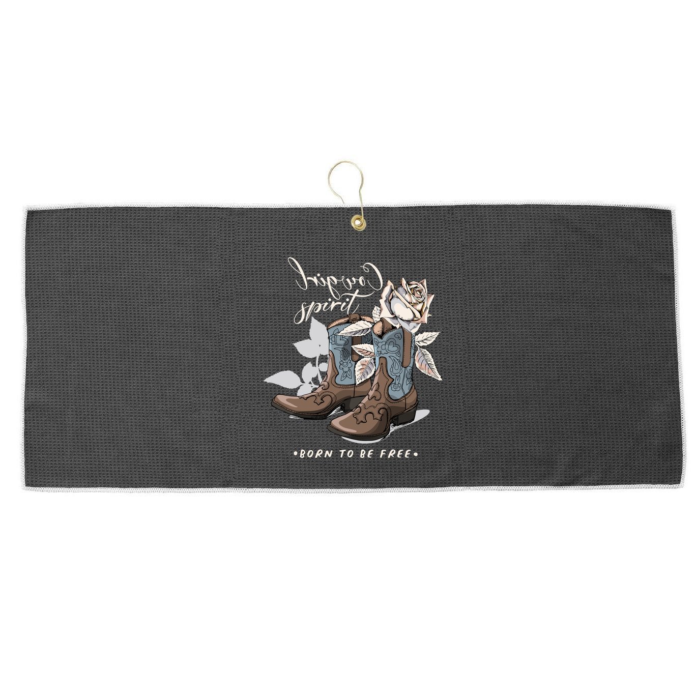 Reverse Cowgirl Spirit Born To Be Free Boots Large Microfiber Waffle Golf Towel