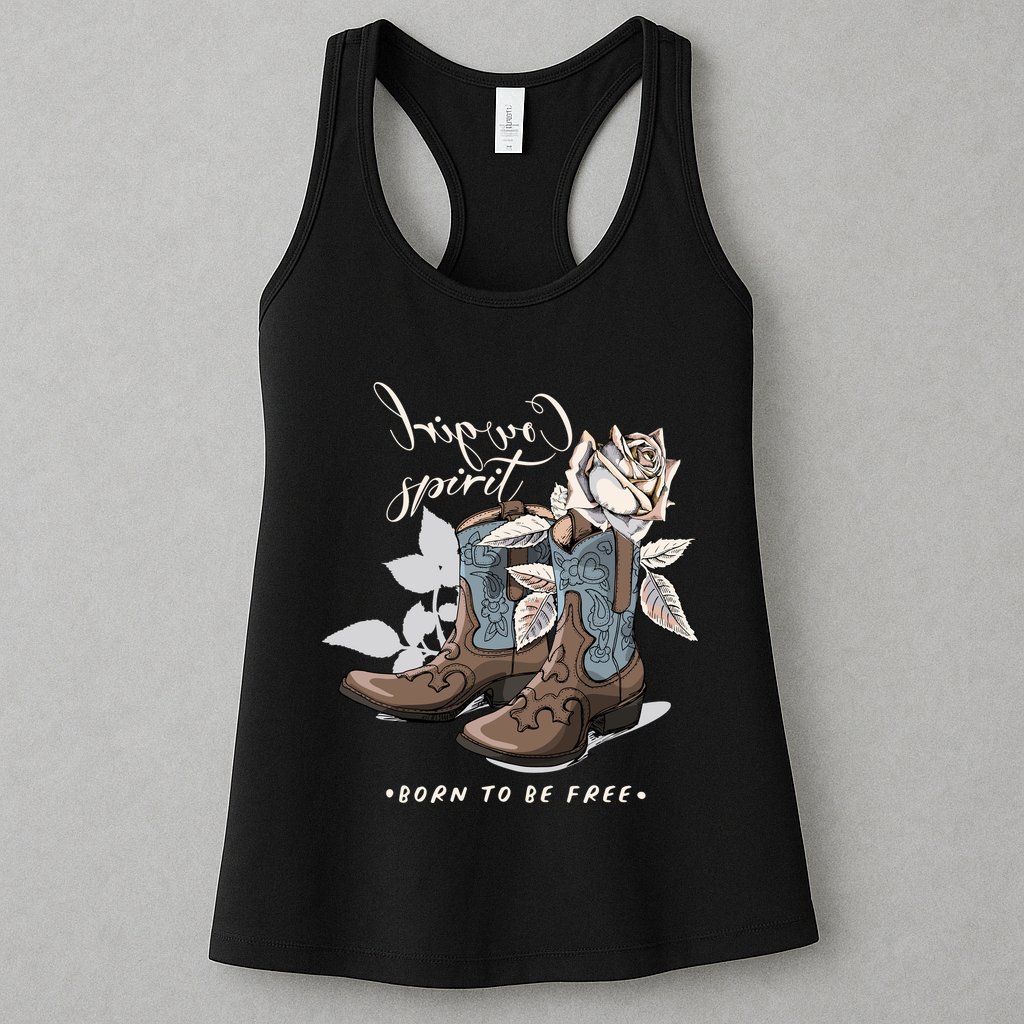 Reverse Cowgirl Spirit Born To Be Free Boots Womens Tank Top