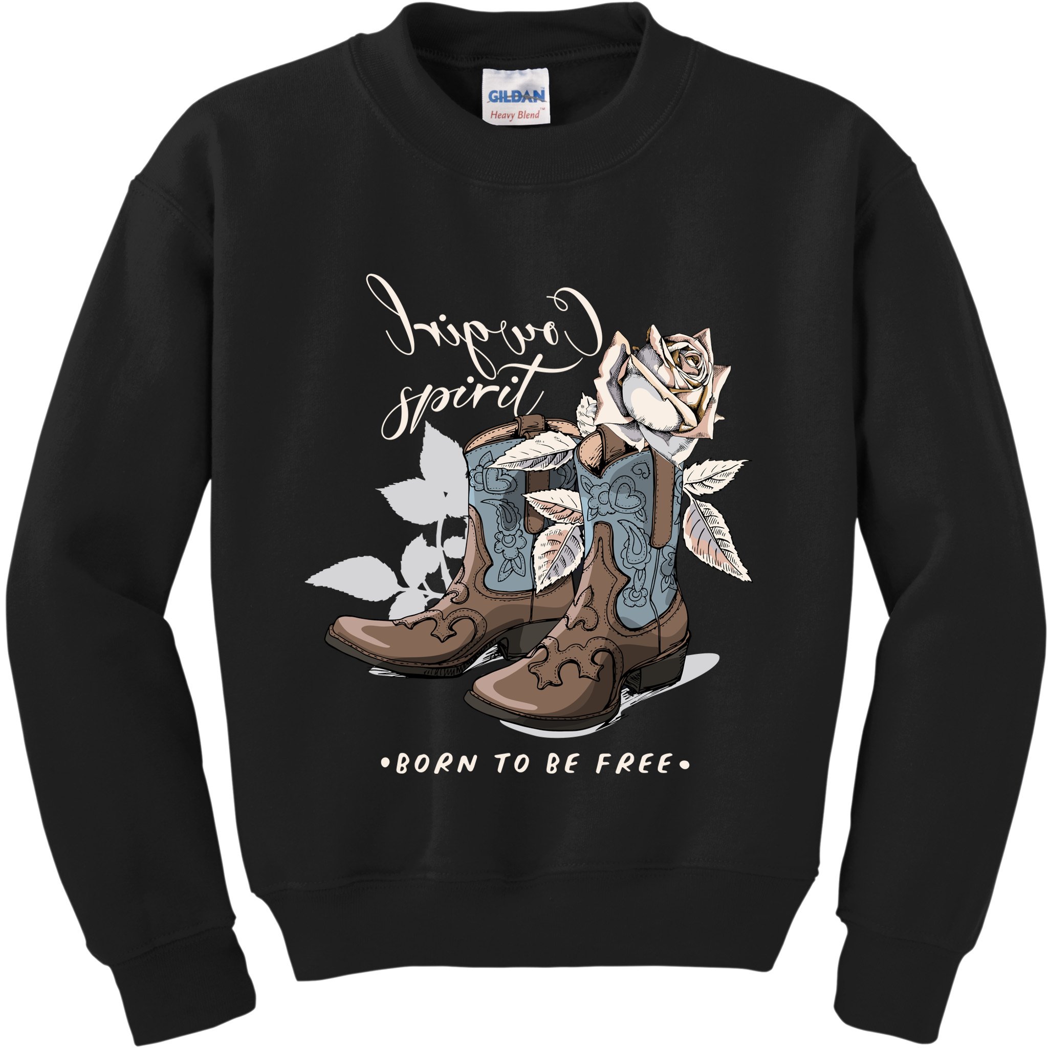 Reverse Cowgirl Spirit Born To Be Free Boots Kids Sweatshirt