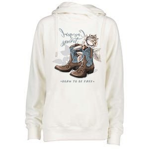 Reverse Cowgirl Spirit Born To Be Free Boots Womens Funnel Neck Pullover Hood