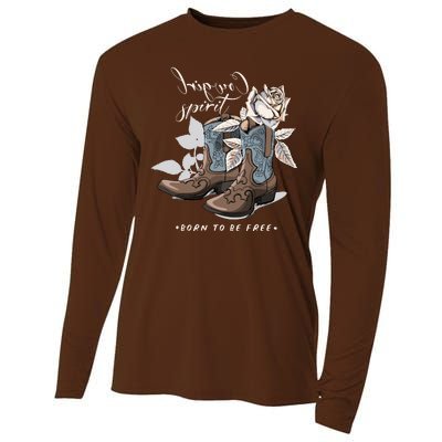 Reverse Cowgirl Spirit Born To Be Free Boots Cooling Performance Long Sleeve Crew