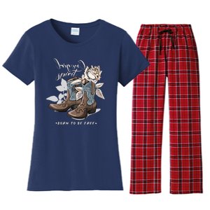 Reverse Cowgirl Spirit Born To Be Free Boots Women's Flannel Pajama Set