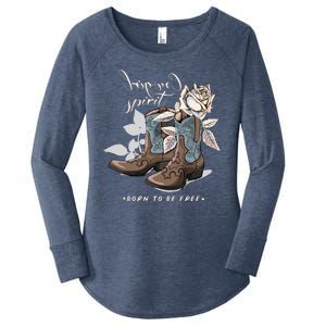 Reverse Cowgirl Spirit Born To Be Free Boots Women's Perfect Tri Tunic Long Sleeve Shirt