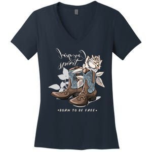 Reverse Cowgirl Spirit Born To Be Free Boots Women's V-Neck T-Shirt